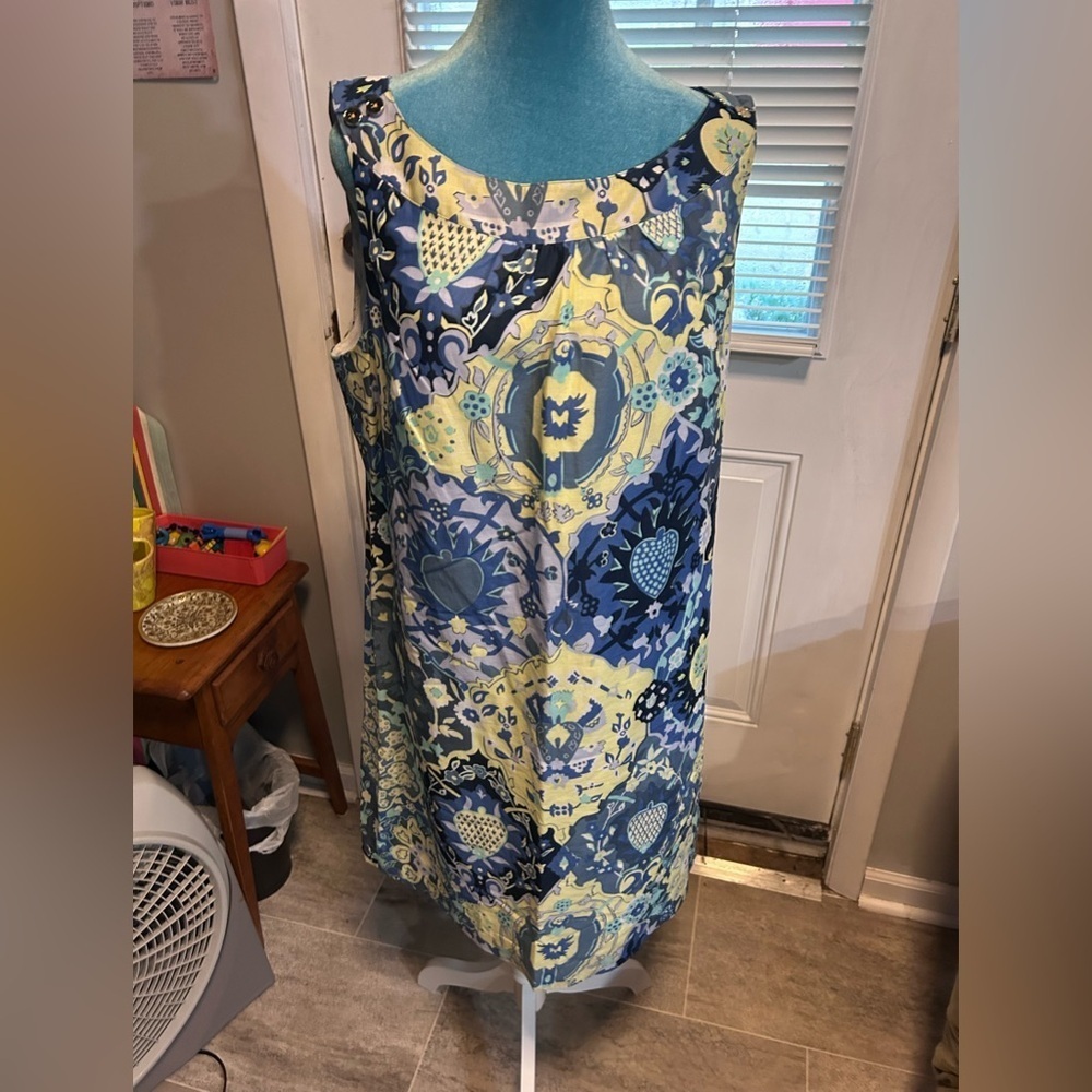 Talbots Blue and Yellow Midi Dress